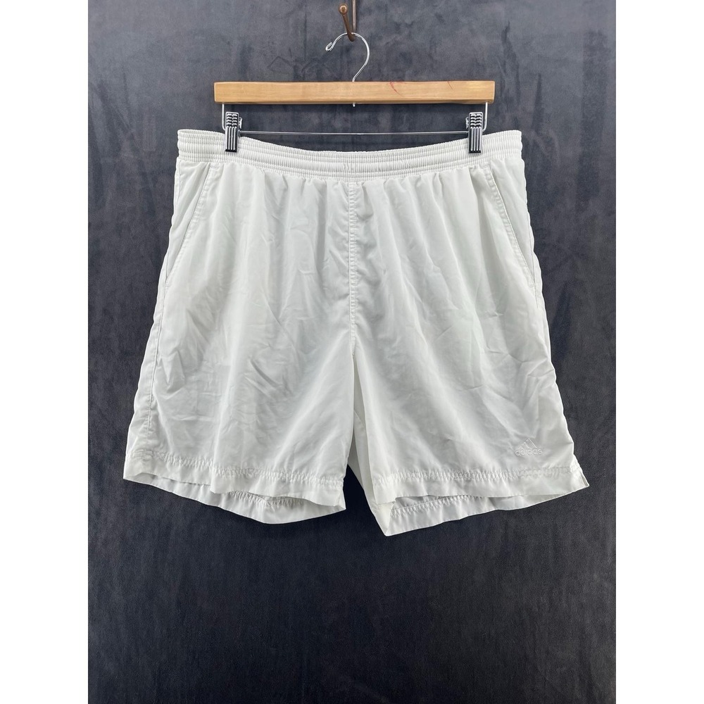 Y2K Adidas Men White Swim Trunks Shorts Size L Mesh Lined Pockets Logo